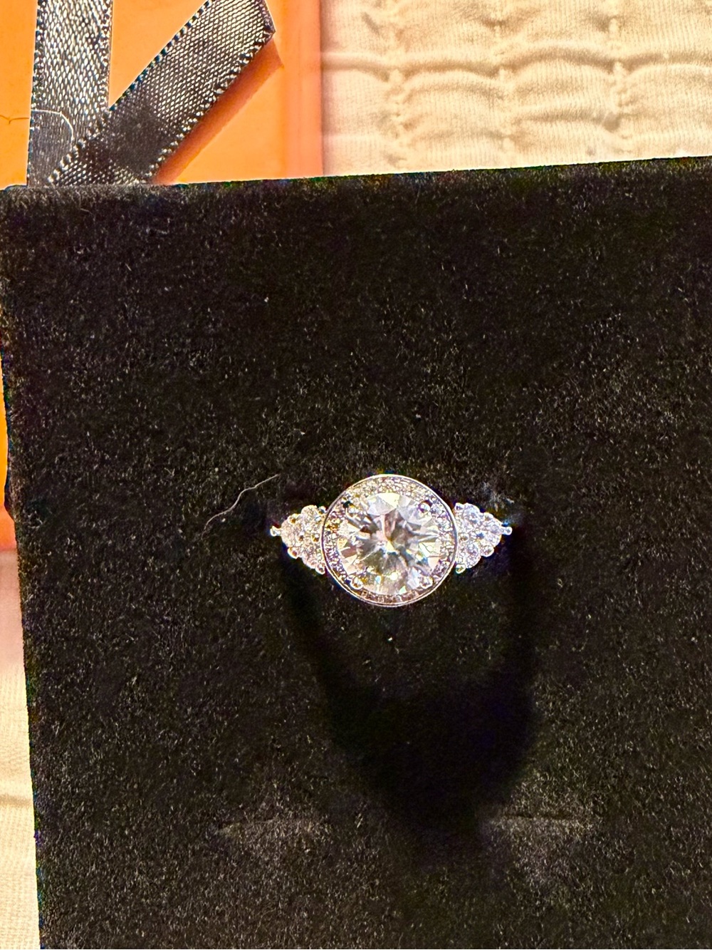 Classic Halo Solitaire Moissanite Engagement Ring - Silver Clear
